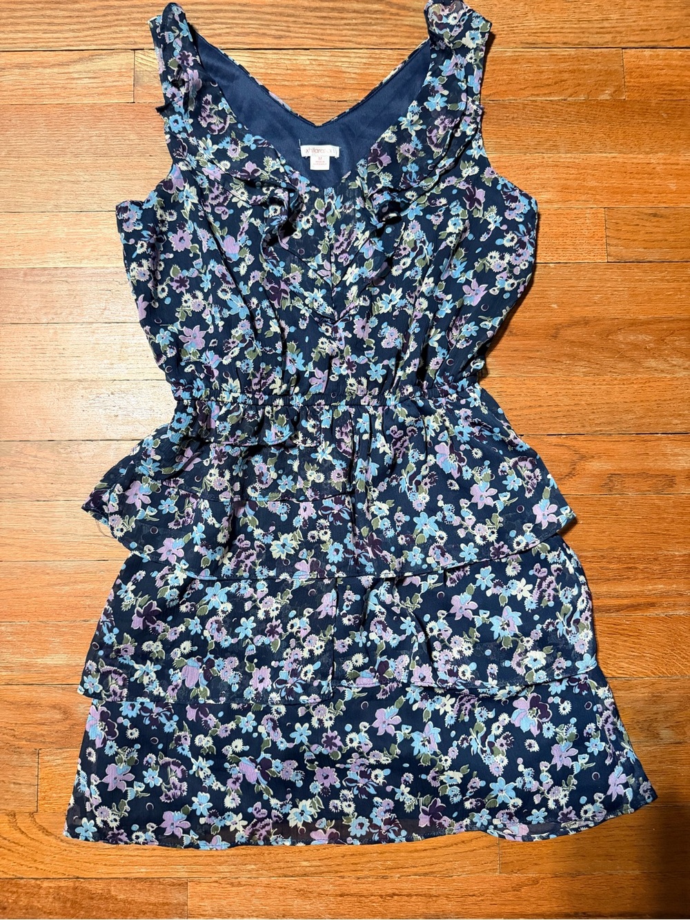 Xhilaration Navy Floral Ruffle Mini Dress